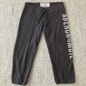 Vtg Abercrombie & Fitch Pants Womens Med Grey Jogger Sweats Logo Spellout Y2K